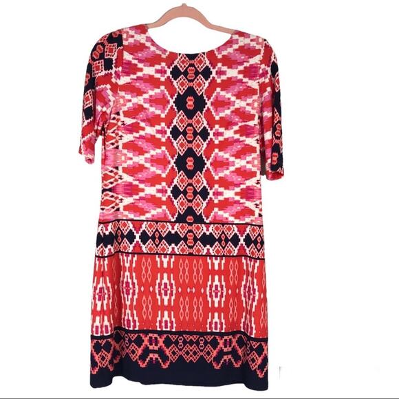 Eliza J Abstract Print Short Sleeve Shift Dress Red and Pink Size 8 - Picture 1 of 5